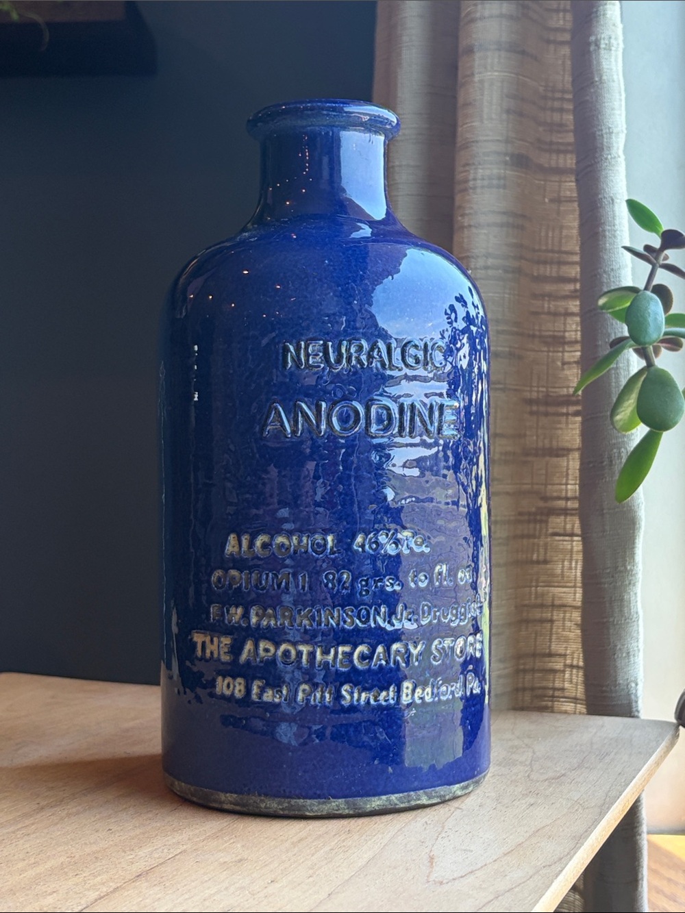 Cobalt Blue Apothecary Bottle - NEURALGIC ANODINE Embossed